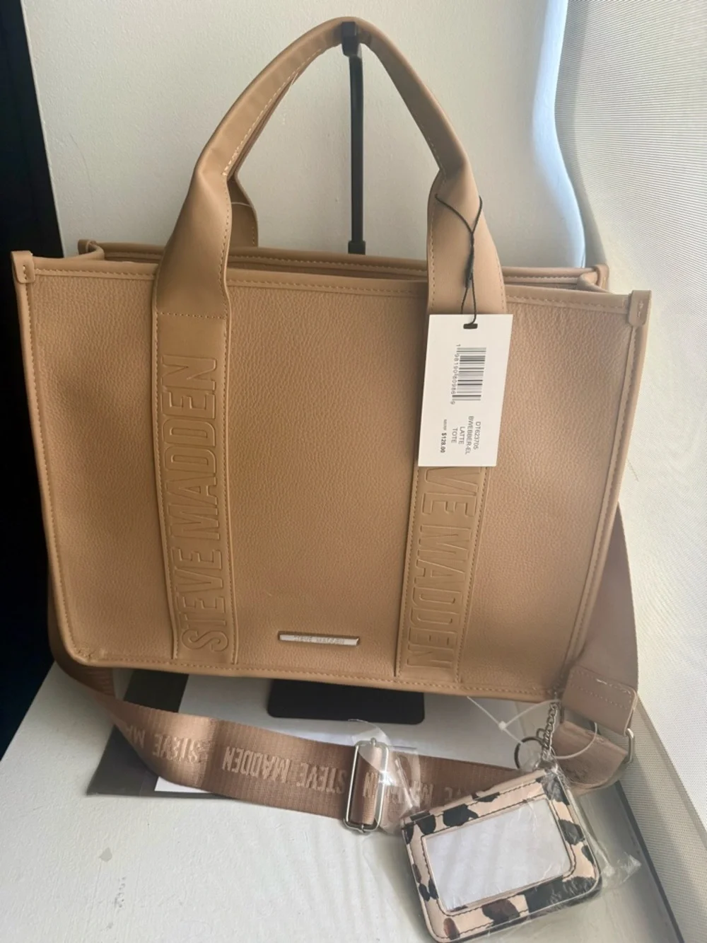 Steve Madden Beige Tote Bag with Logo Strap